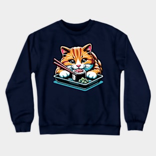 Ginger Cat eating sushi Crewneck Sweatshirt